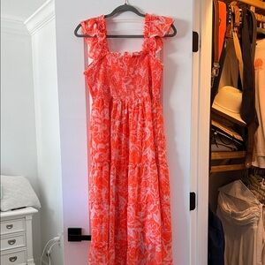 Skies Are Blue Vibrant Orange Floral Maxi Dress